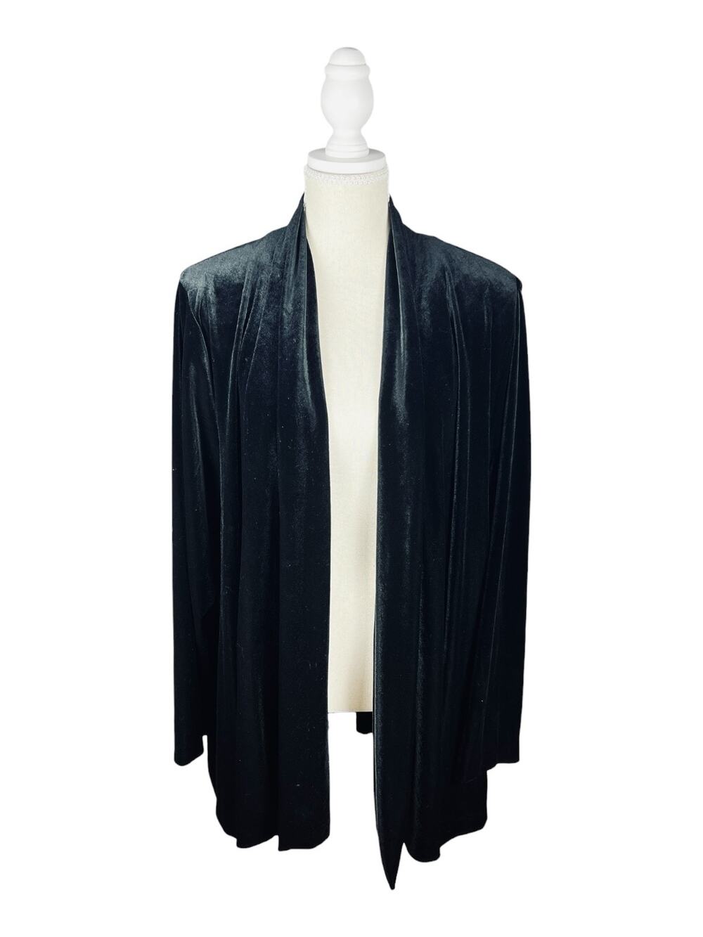 Vintage R&K Evening Black Velvet Duster Jacket Plus Size 22W Open Front Y2K
